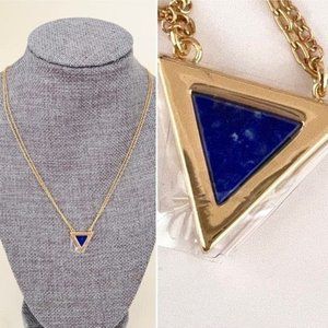 Michelle Campbell New Pendant Necklace 14K Gold Genuine Lapis Stone Inlay